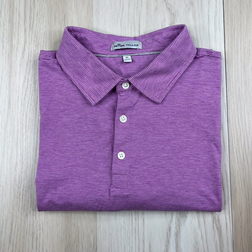 Peter Millar Short Sleeve Golf Polo Shirt Mens Size Xtra Large Purple Striped